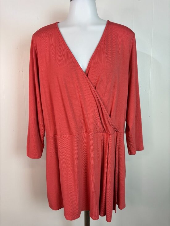 J. Jill Tops - J. Jill Top Large Coral Wrap-Front Wearever Collection Stretch Blouse 3/4 Sleeve